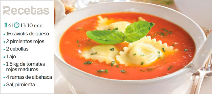 Raviolis con crema fría de pimientos